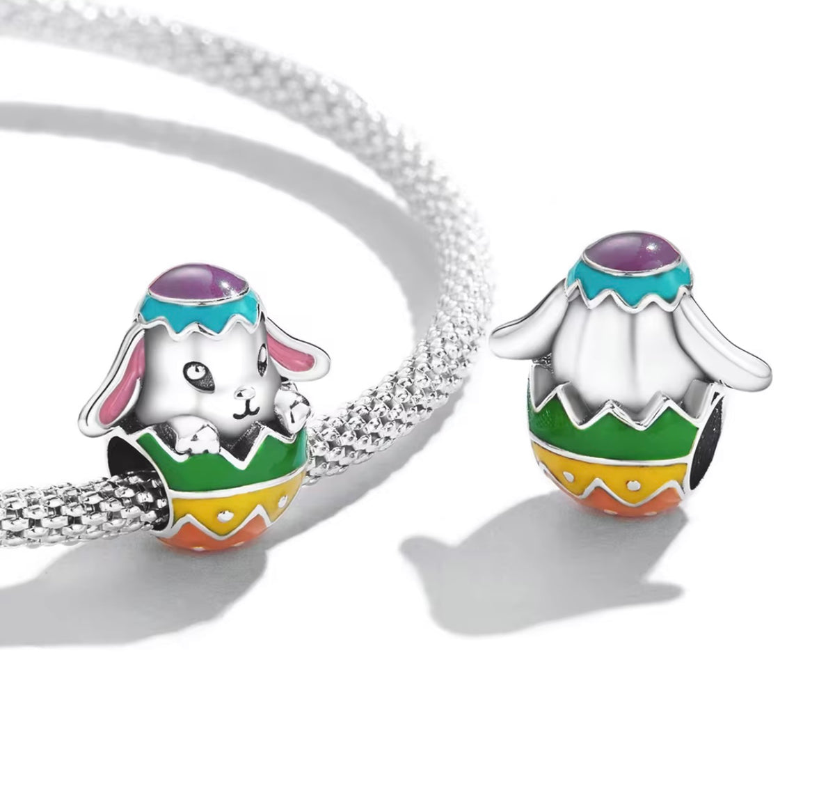 Easter Egg Bunny Sterling Silver Bead Charm