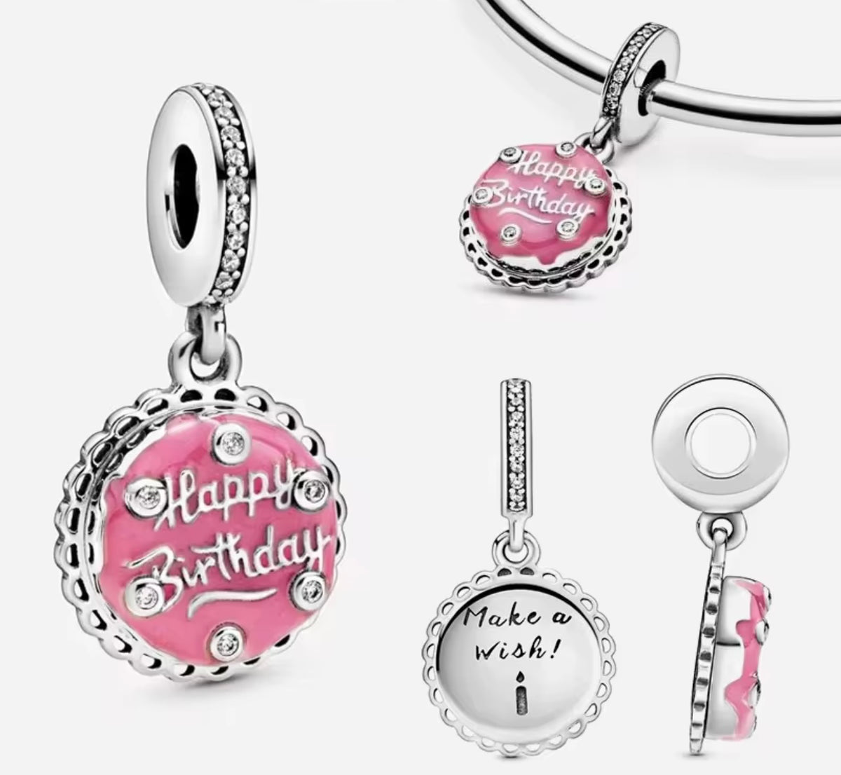Birthday Party Pink Sterling Silver Bead Charm