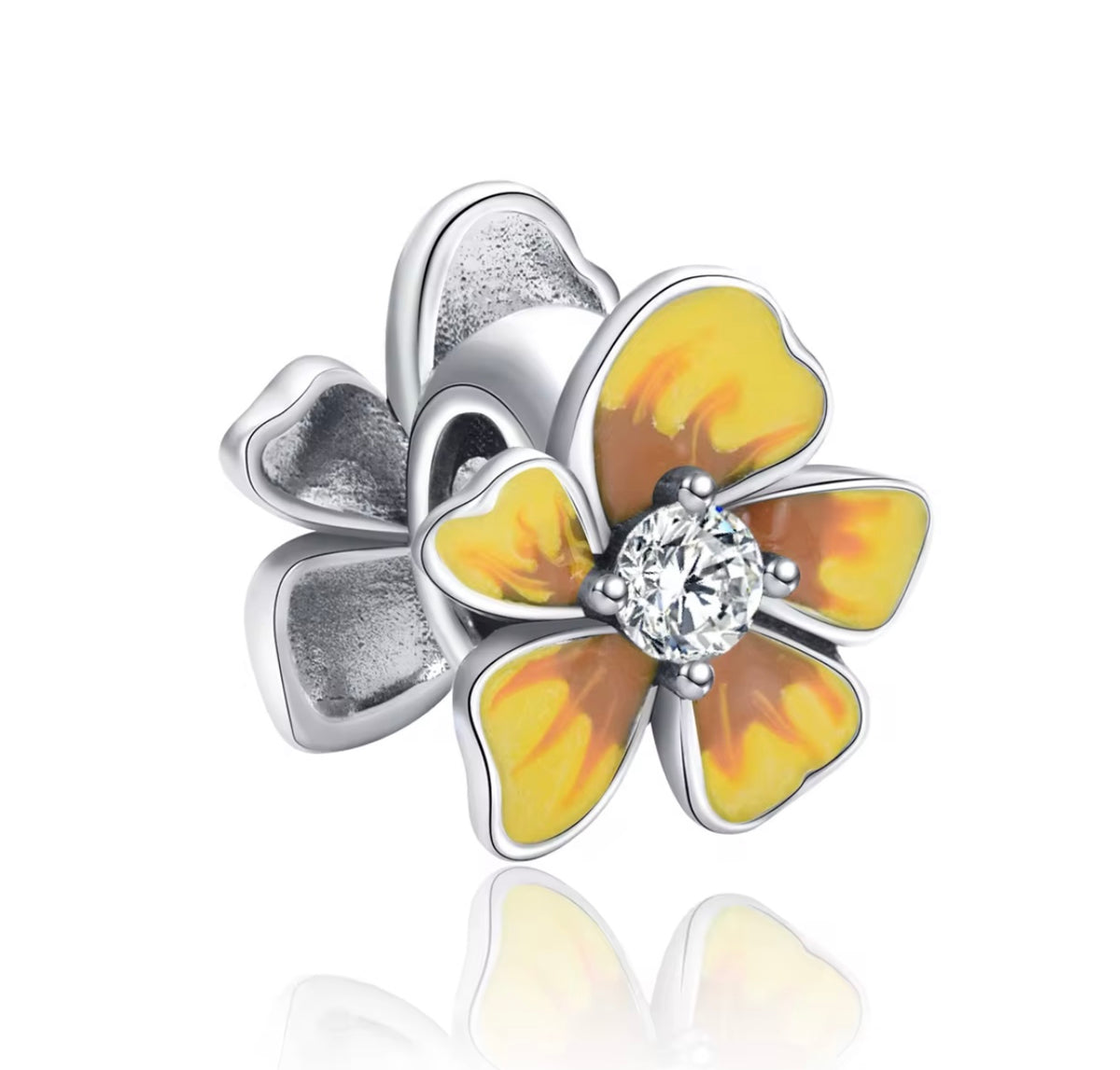Yellow Camelia Sterling Silver Bead Charm
