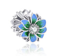 Bursting Blue Floral Sterling Silver Bead Charn