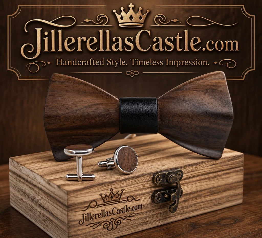 HandCarved KOA Wood BowTie and Matching Cufflinks Black Band
