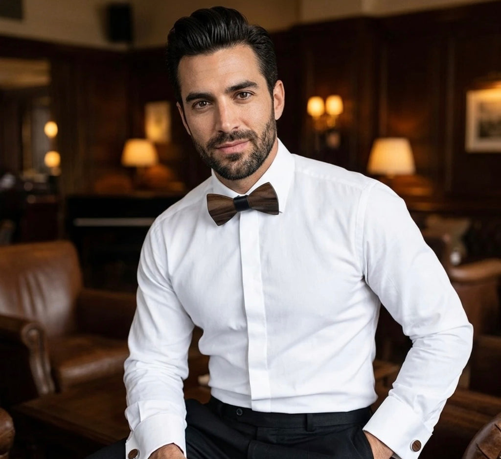 HandCarved KOA Wood BowTie and Matching Cufflinks Black Band