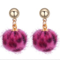 Leopard Pom Pom Earrings Faux Fur NWT