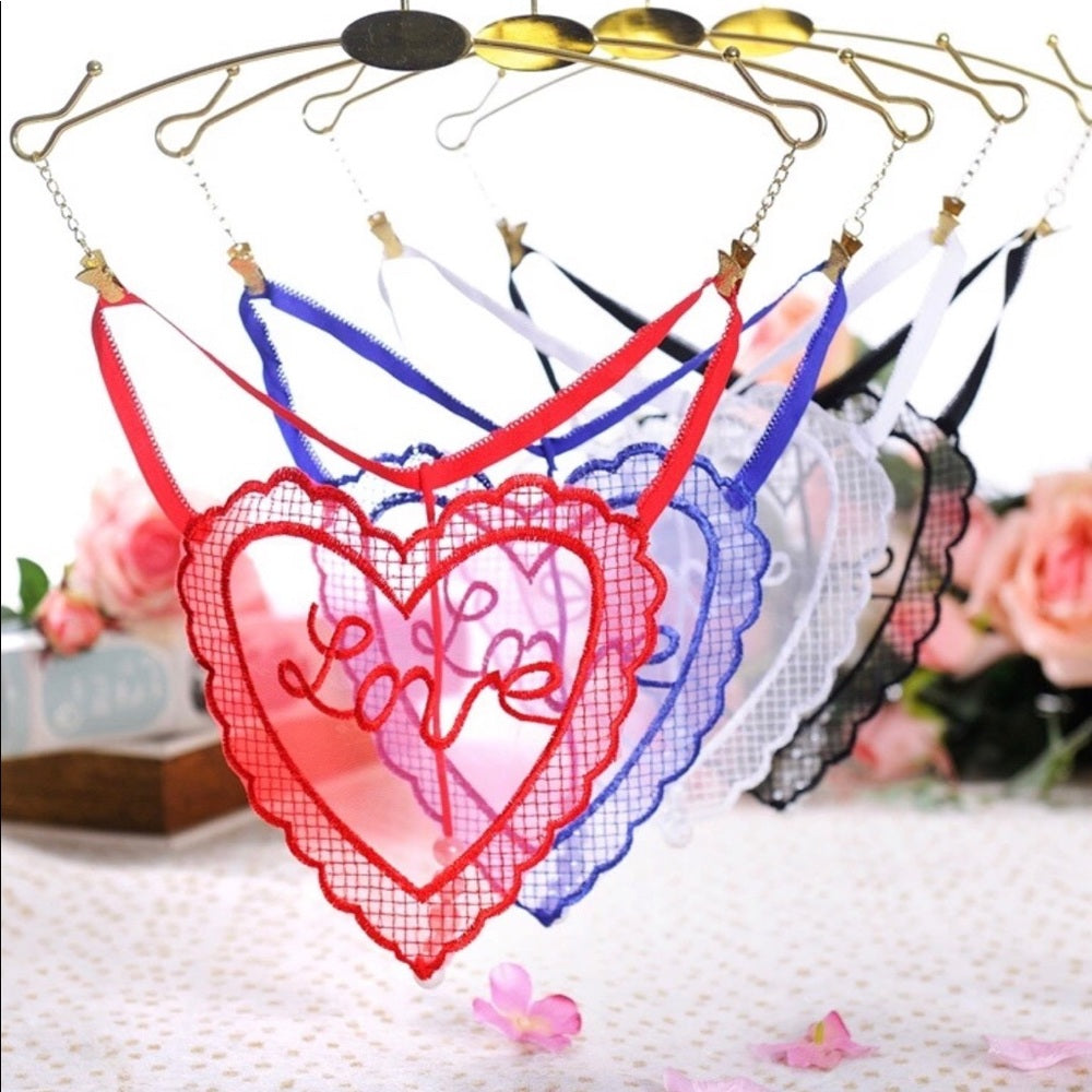 Love Heart G String Pearl Crotch Blue NWT