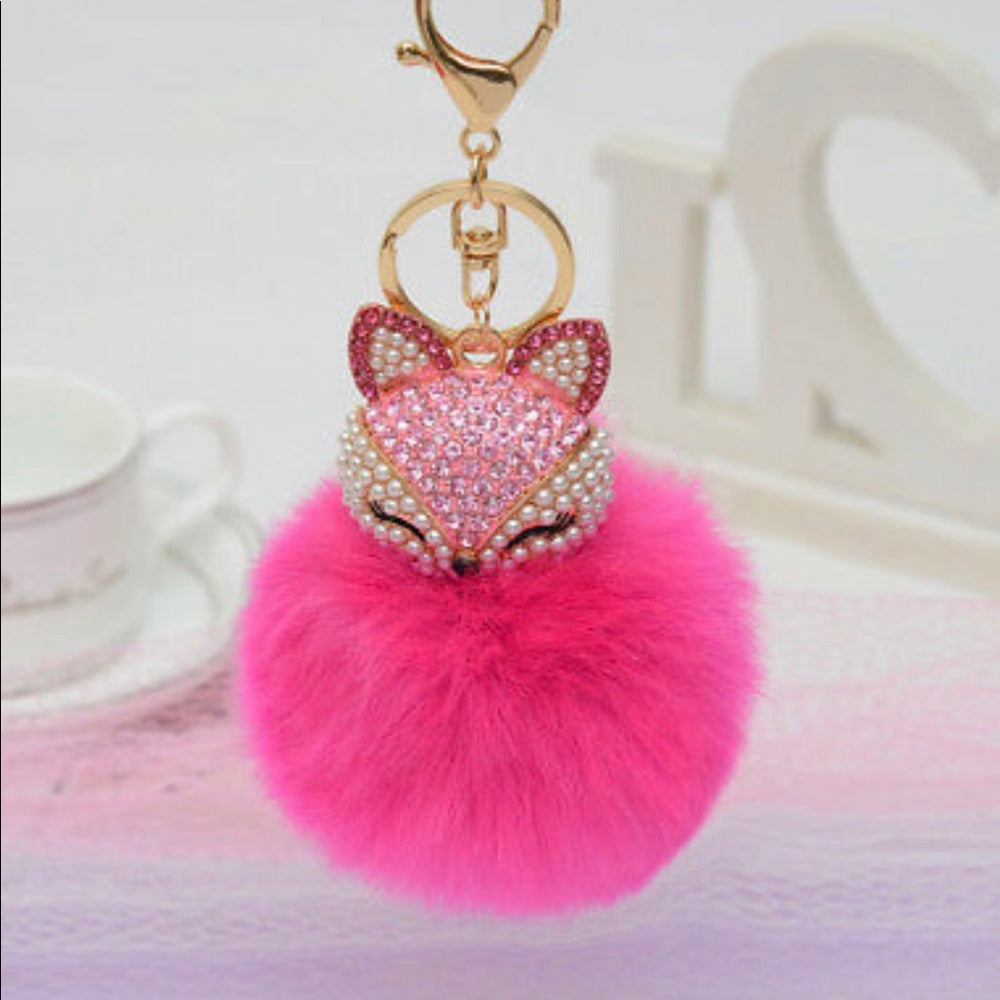 Hot Pink Doll Purse Charm Keychain Faux Fur New