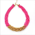 Pink and Gold Beaded Braided Necklace New