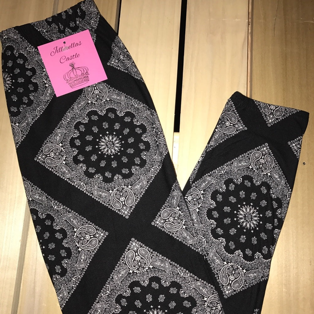 Leggings Black White Medallion One Size New