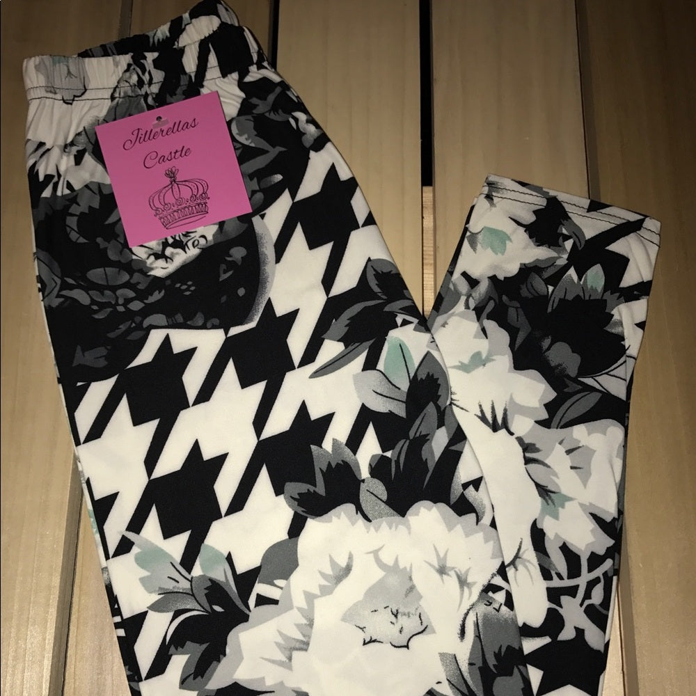 Leggings Grand Floral Houndstooth One Size New