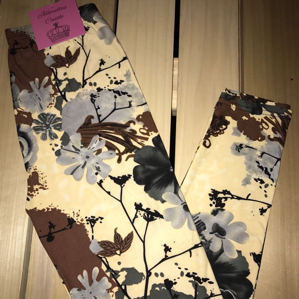 Leggings Autumn Yellow Floral One Size New