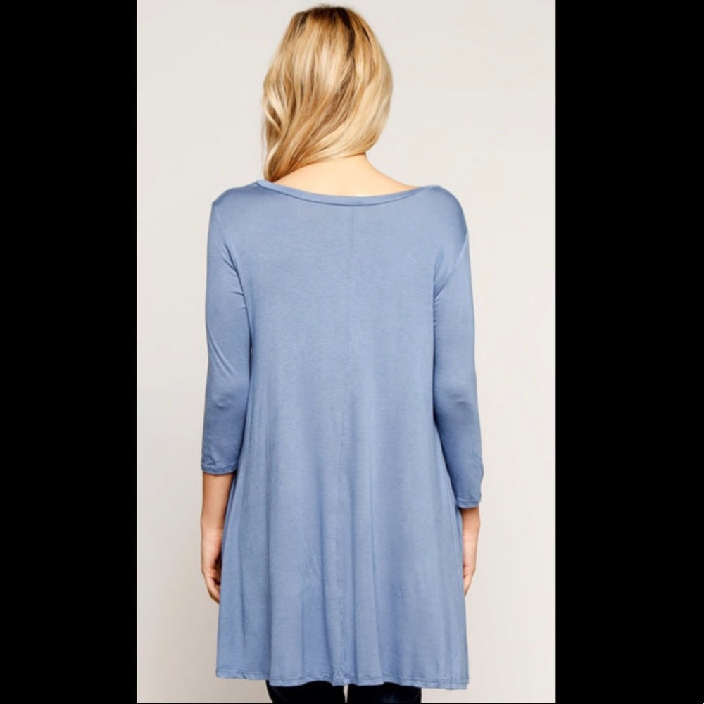 Chambray Blue Tunic Top Buttery Soft New