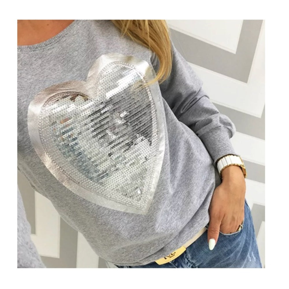 Grey Glitzy Glam Heart Top New With Tags