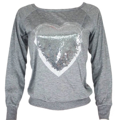 Grey Glitzy Glam Heart Top New With Tags