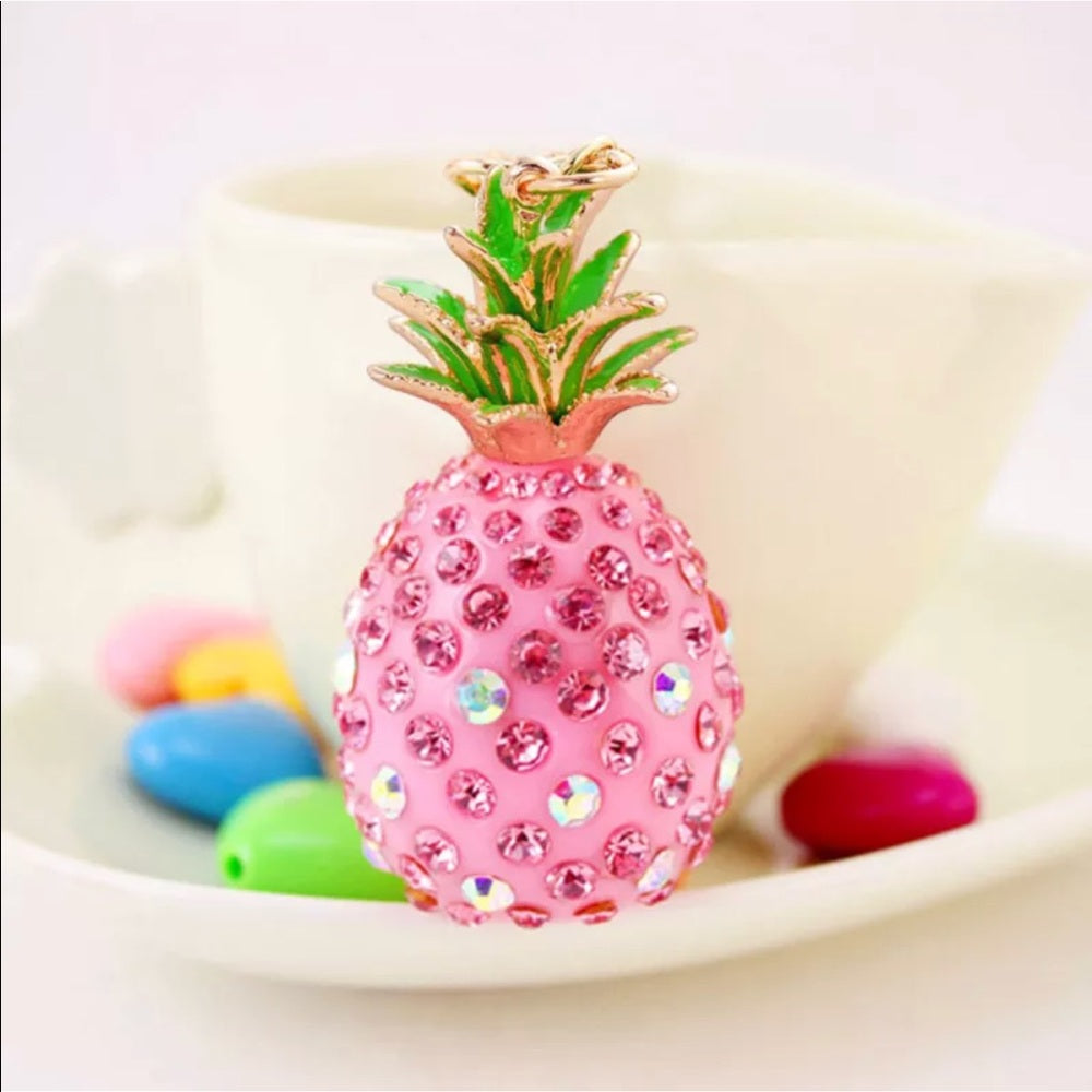 Pink Pineapple Glitzy PurseCharm KeyChain NWT New