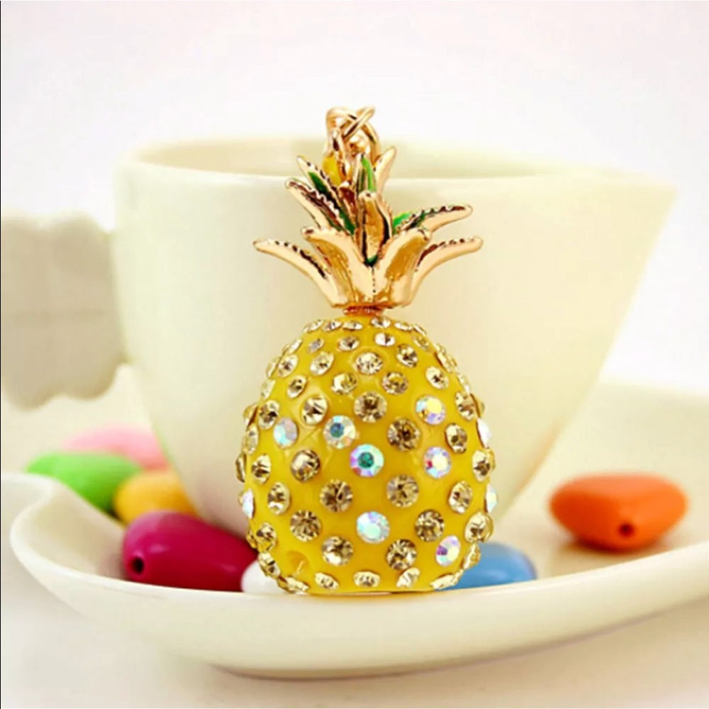 Gold Glitzy Pineapple PurseCharm KeyChain NWT New