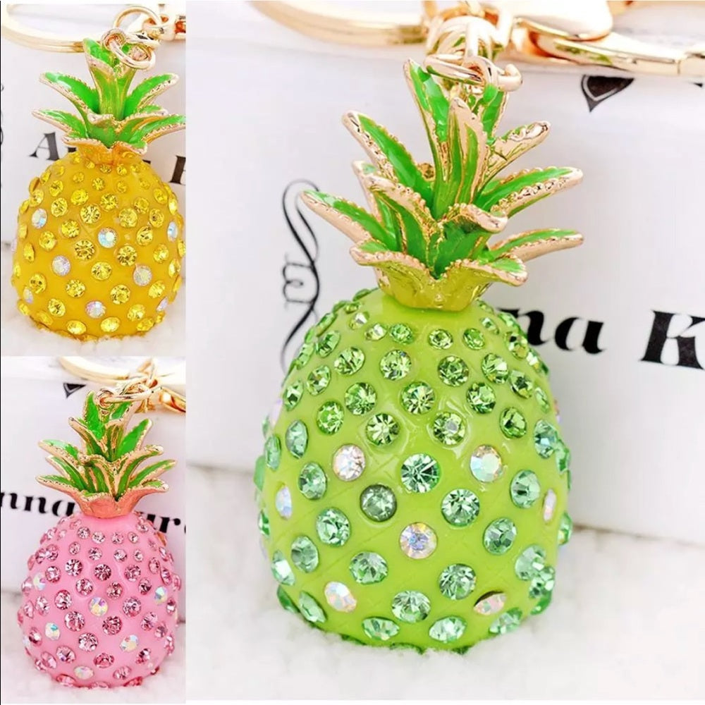 Green Glitzy Pineapple PurseCharm KeyChain NWT New
