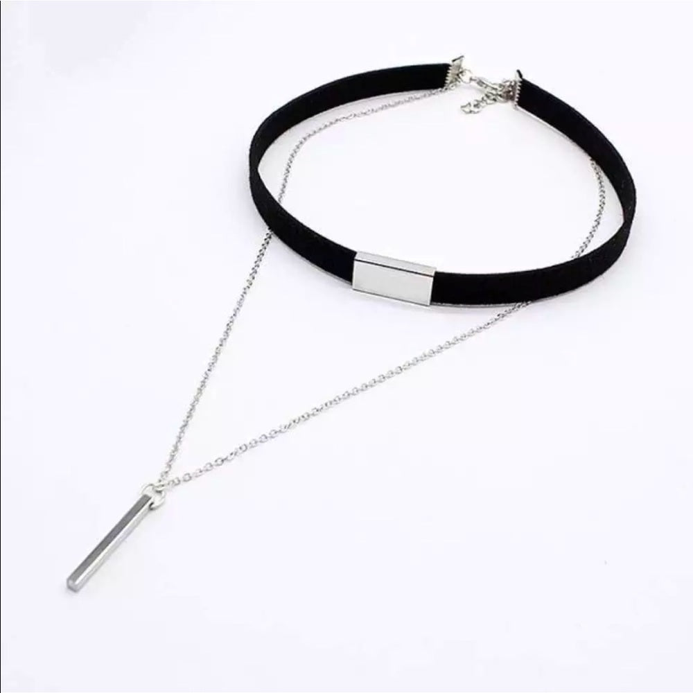 French Velvet Collar Necklace Black Silver NWT