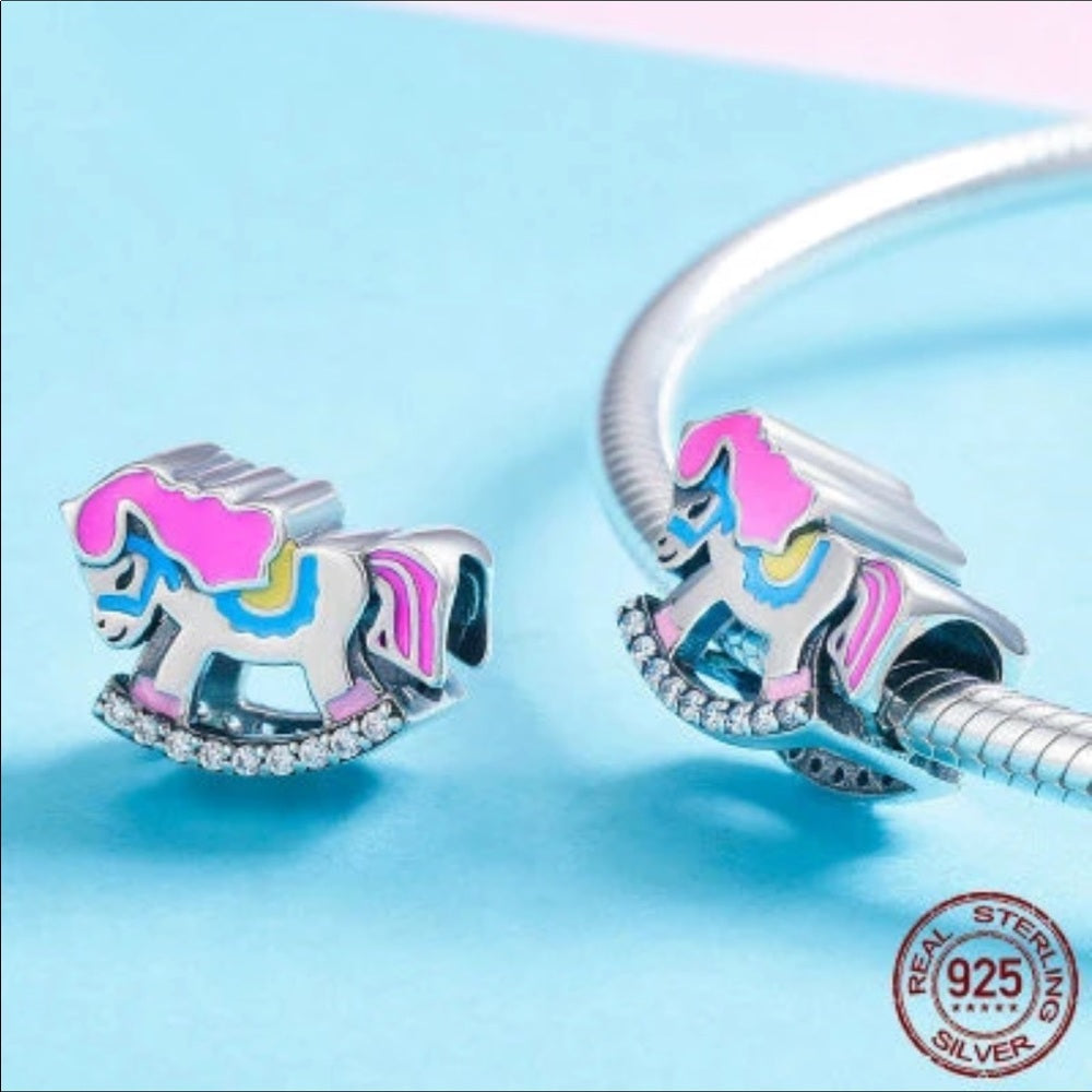 Sterling Silver Rocking Horse Bead Charm New