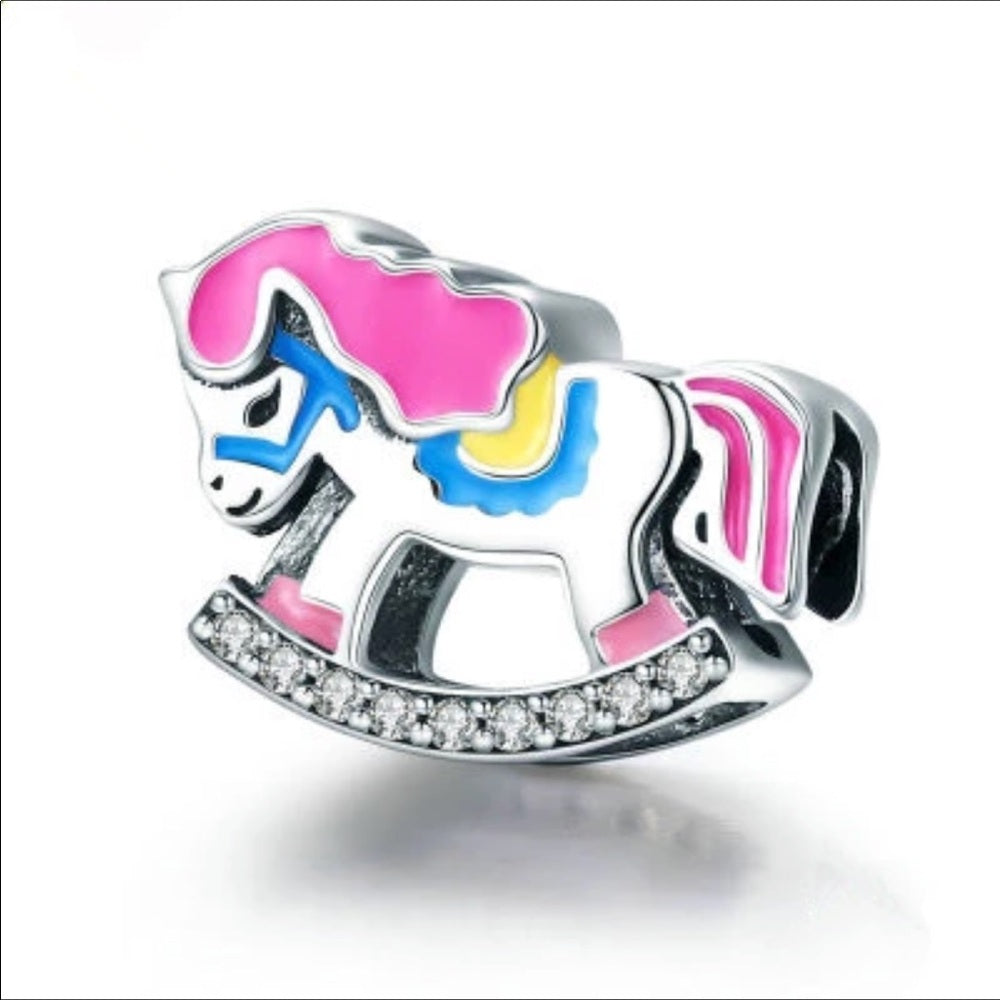 Sterling Silver Rocking Horse Bead Charm New