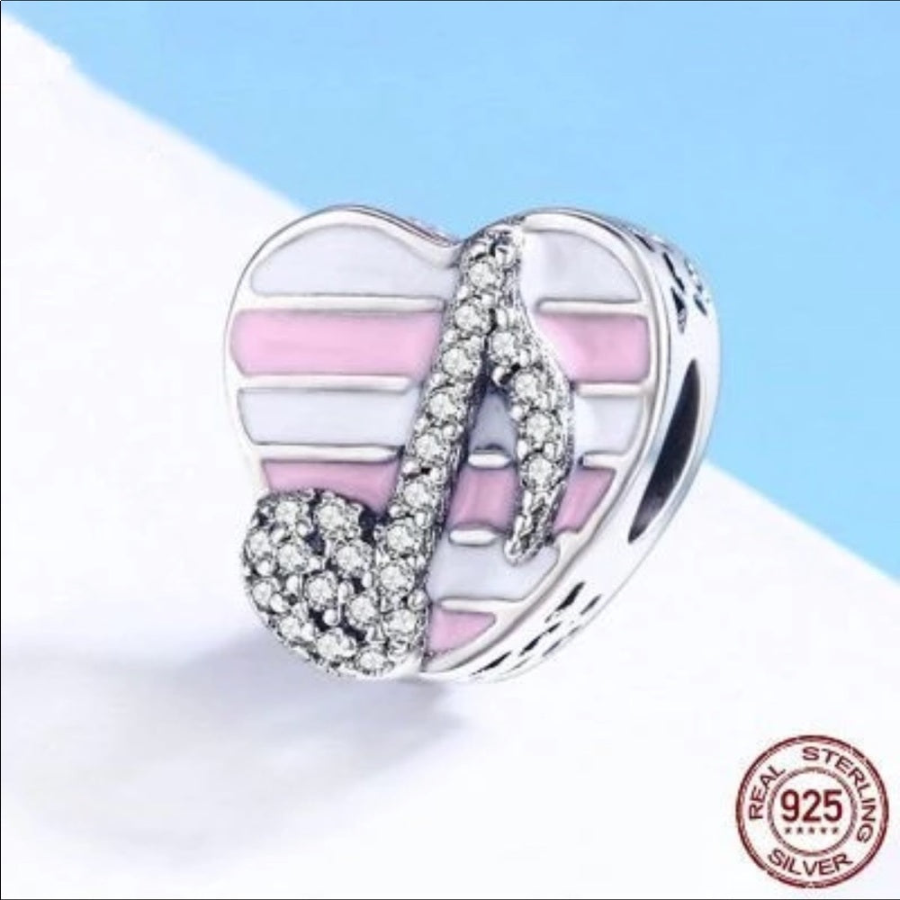 Sterling Silver Music Love Heart Bead Charm New