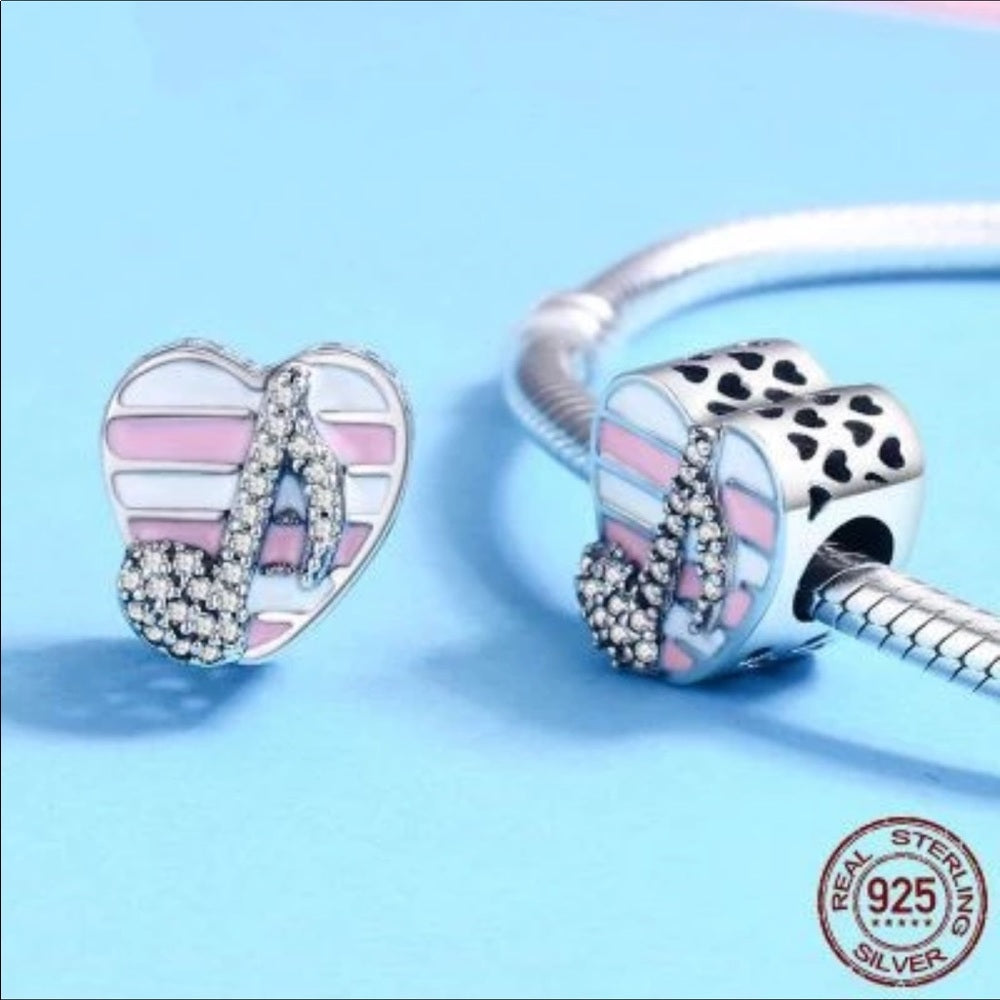 Sterling Silver Music Love Heart Bead Charm New
