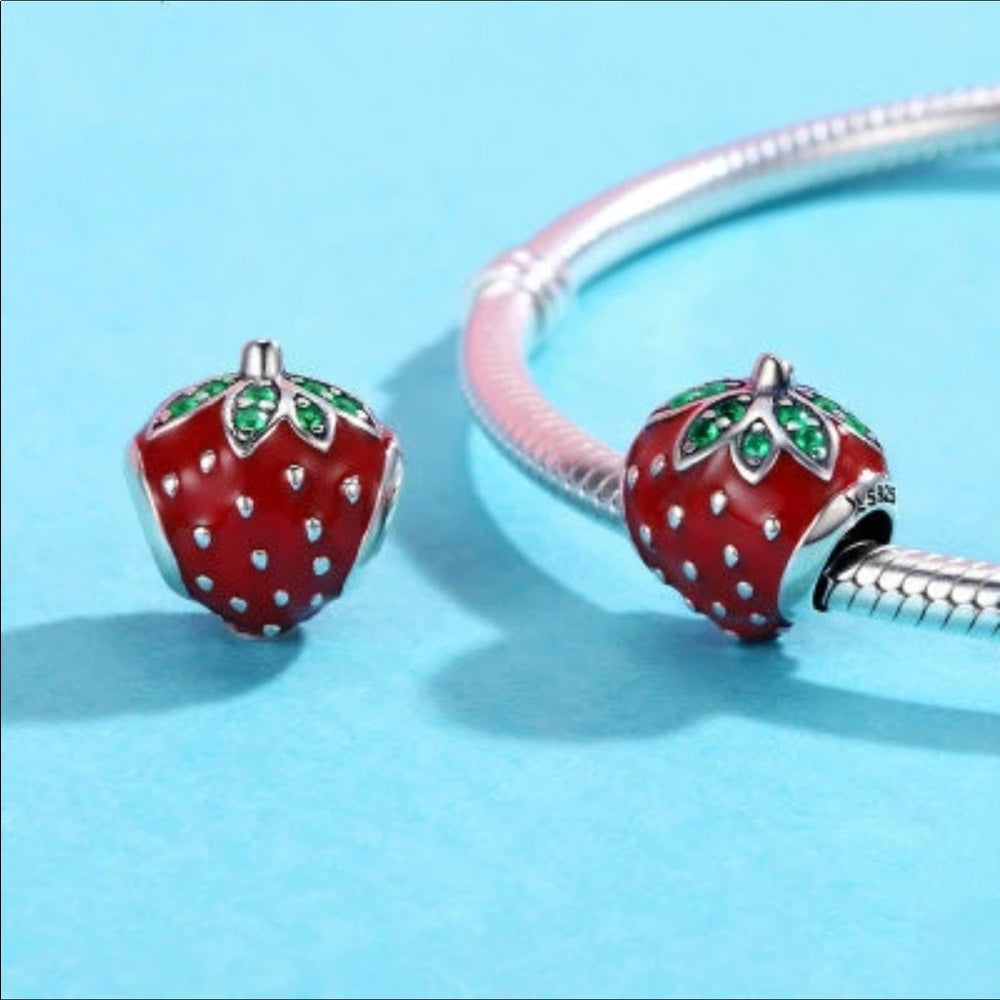 Sterling Silver Strawberry Bead Charm New