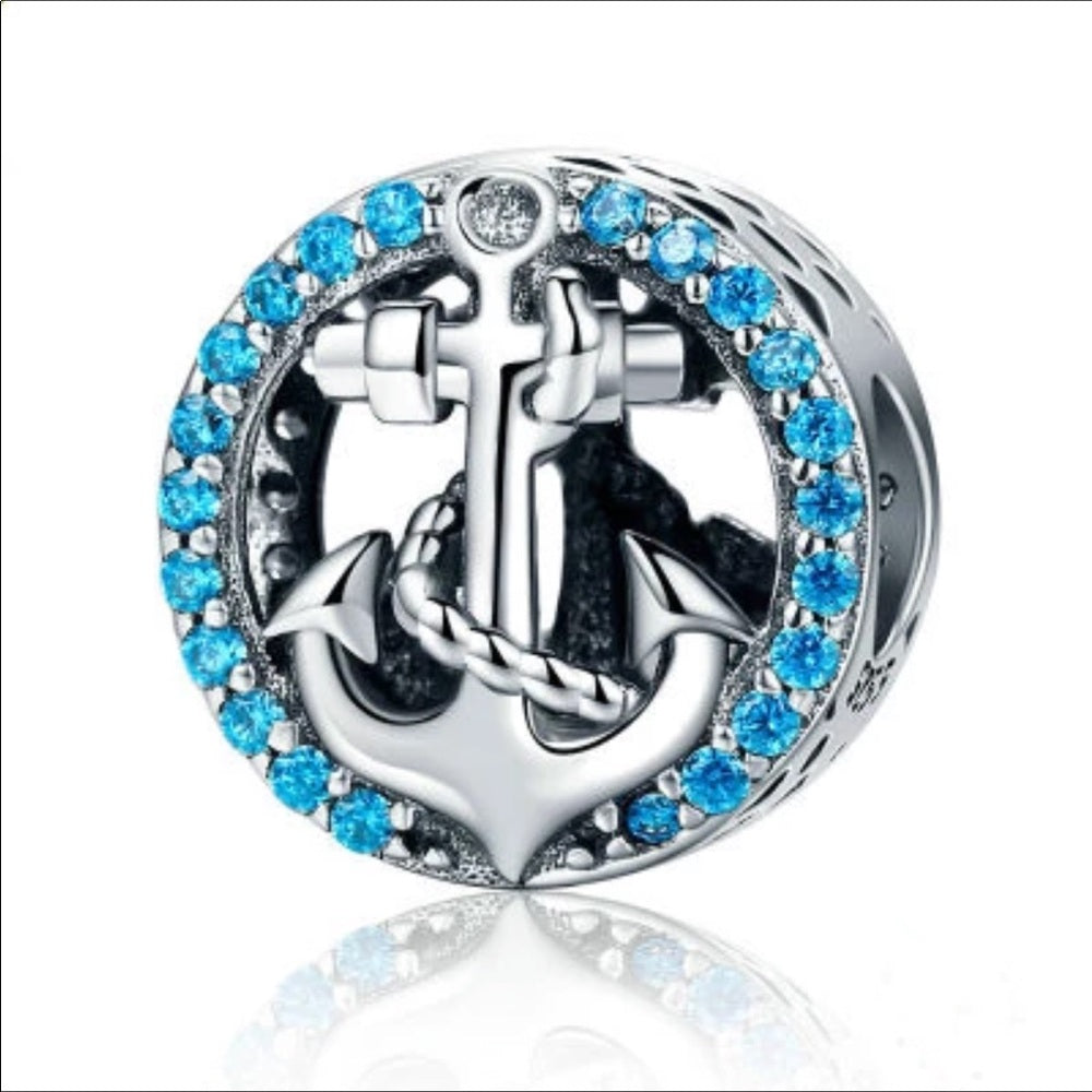Sterling Silver Blue Nautical Anchor Bead Charm