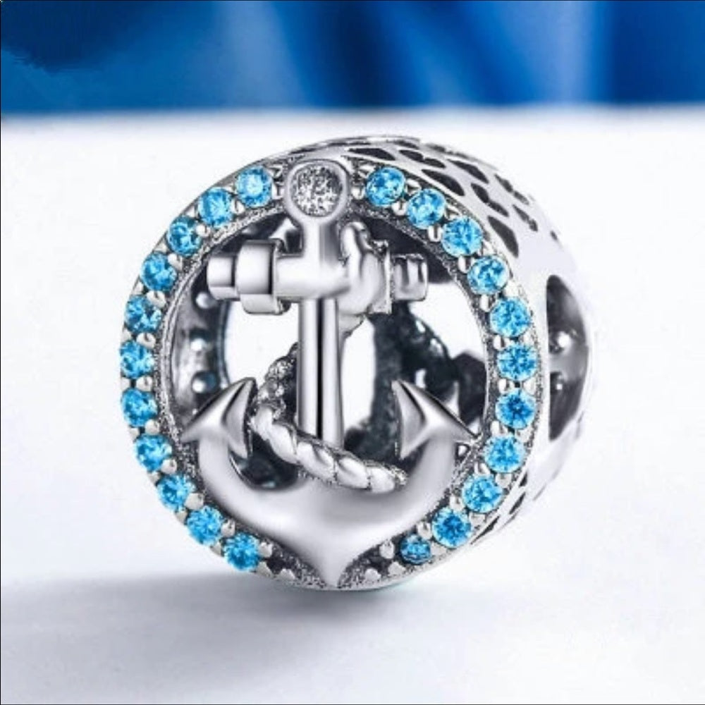 Sterling Silver Blue Nautical Anchor Bead Charm