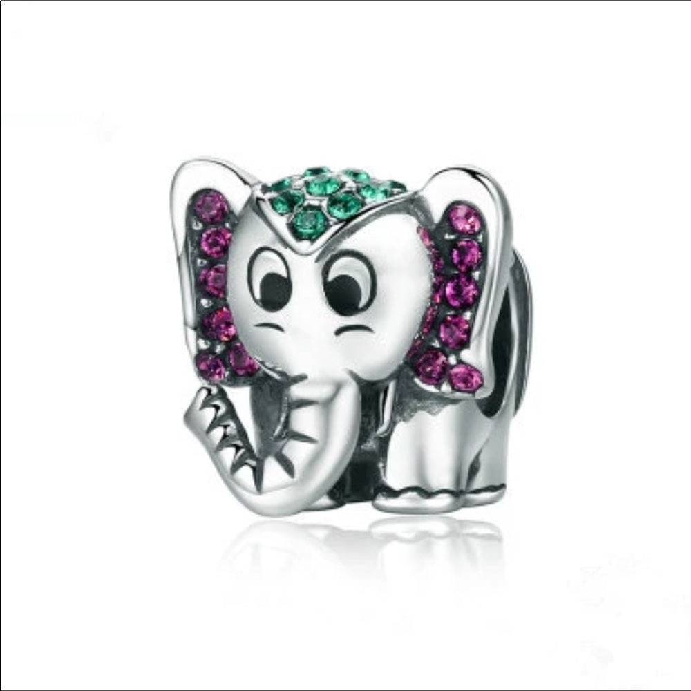 Sterling Silver Swarovski Elephant Bead Charm New