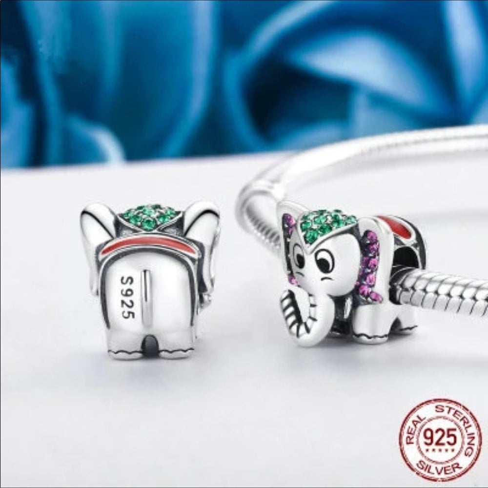 Sterling Silver Swarovski Elephant Bead Charm New