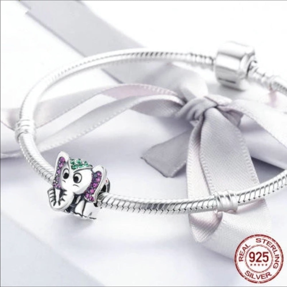 Sterling Silver Swarovski Elephant Bead Charm New