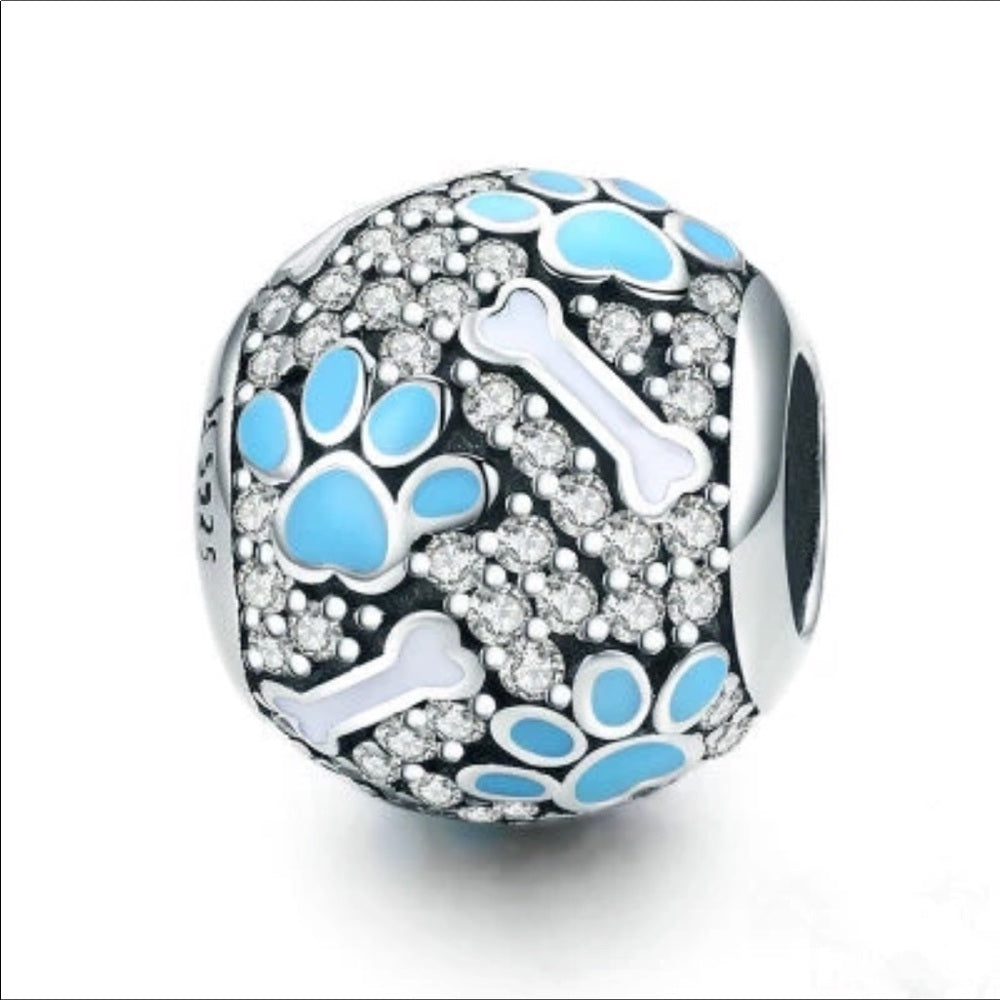 Sterling Silver Blue Paws Bead Charm New