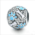 Sterling Silver Blue Paws Bead Charm New