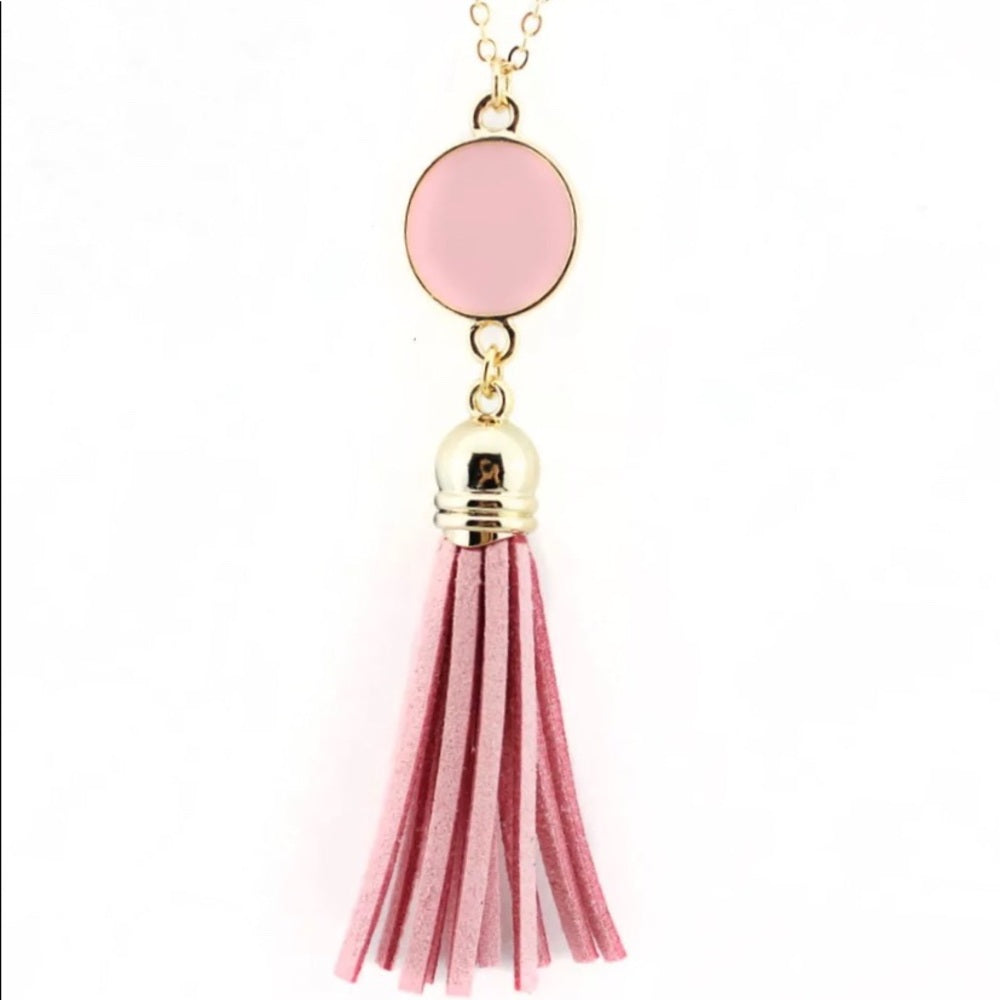 French Drop Necklace Pink With Gold Chain New