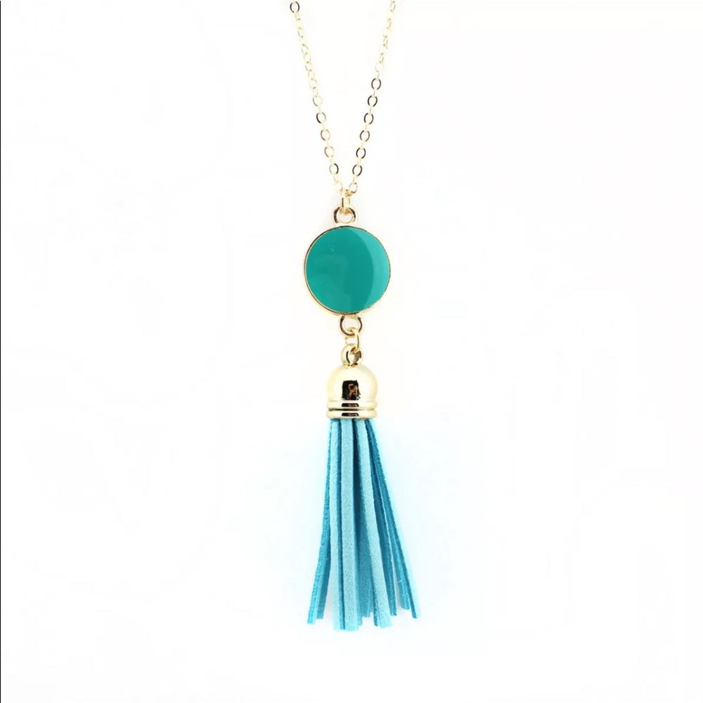 French Drop Necklace Teal With Gold Chain New