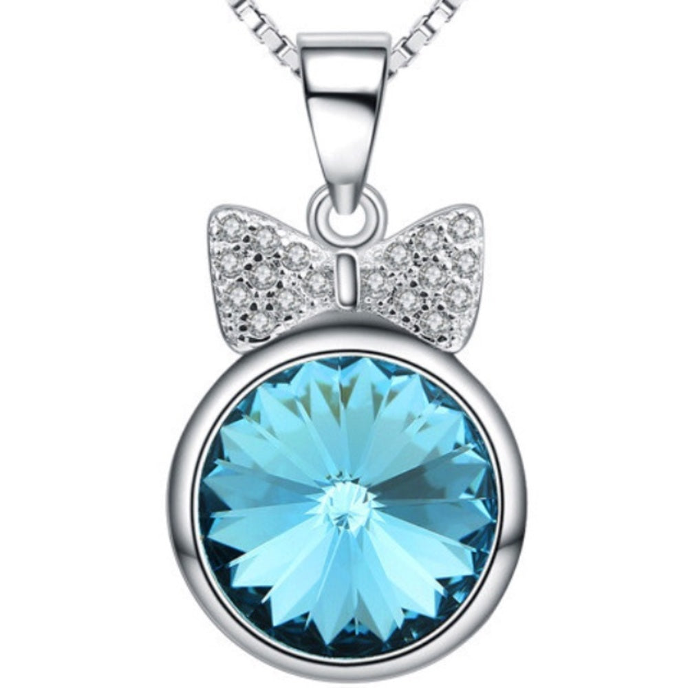 Solid Sterling Silver Glitzy Bow Necklace New