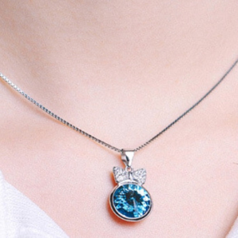 Solid Sterling Silver Glitzy Bow Necklace New