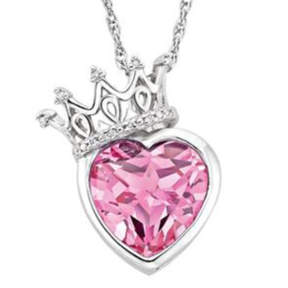 Swarovski Sterling Crowned Pink Heart Necklace New