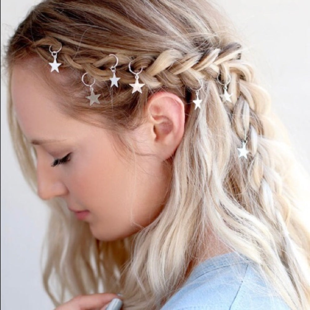 Silver Star Hair Charms Set Of 10 New In Package