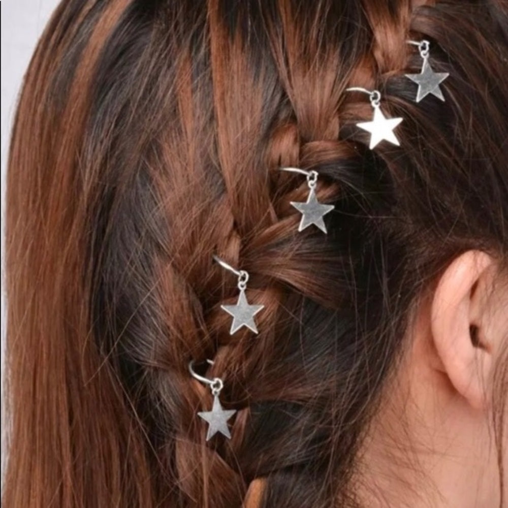 Silver Star Hair Charms Set Of 10 New In Package
