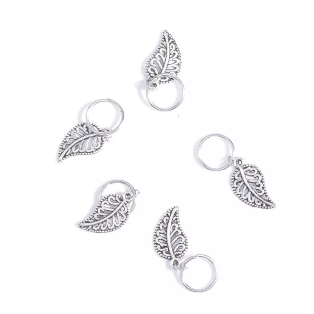 Silver Leaf Hair Charms Set Of 10 New In Package