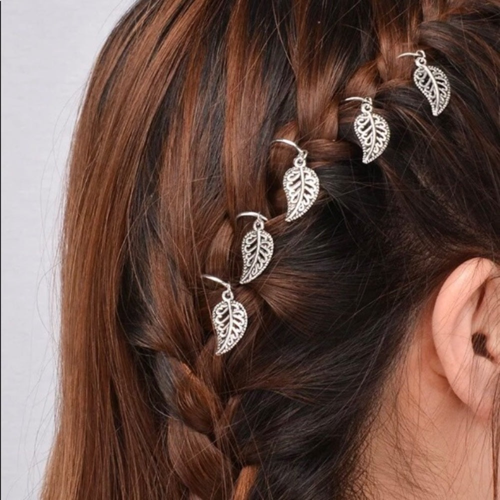Silver Leaf Hair Charms Set Of 10 New In Package