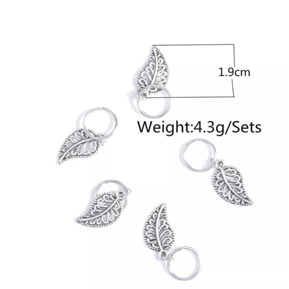 Silver Leaf Hair Charms Set Of 10 New In Package
