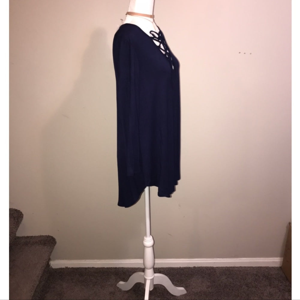 Scandinavian Lace Up Top Navy Blue With Tags