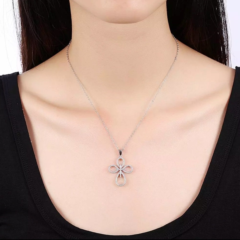 Solid Sterling Silver Double Cross Necklace NWT