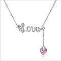 Solid 925 Sterling Silver Love Pink Heart Necklace