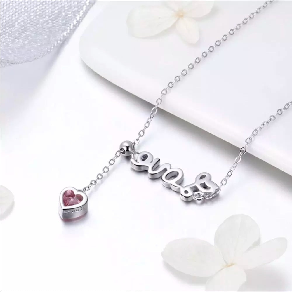 Solid 925 Sterling Silver Love Pink Heart Necklace