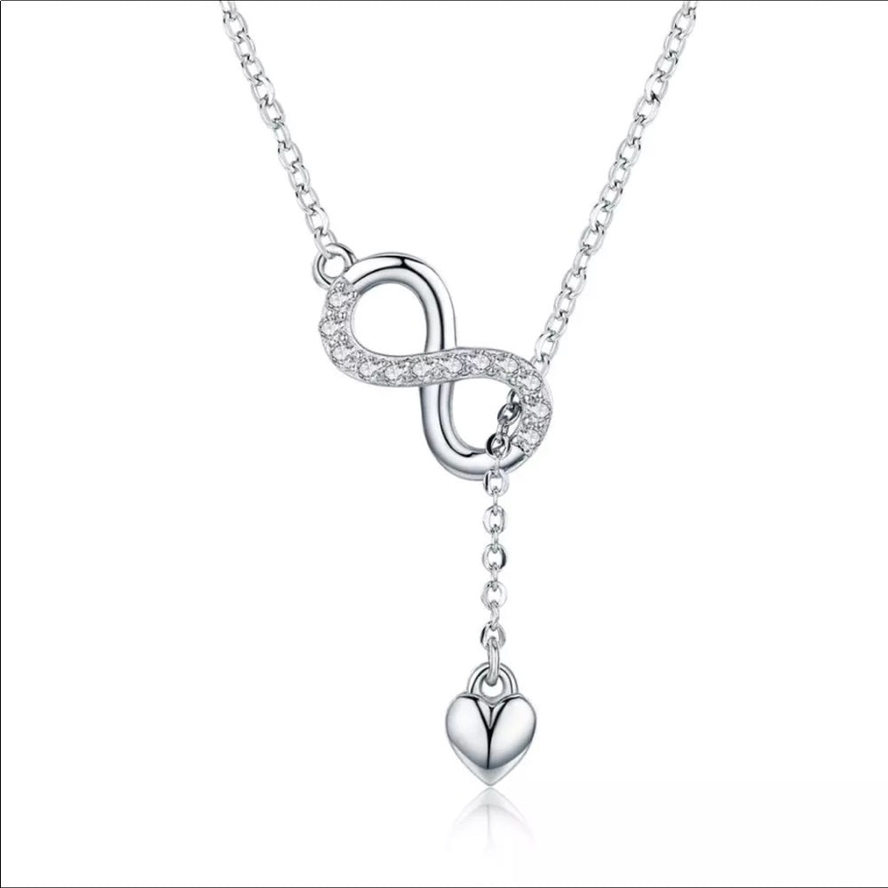 Solid Sterling Silver Infinity Love Heart Necklace