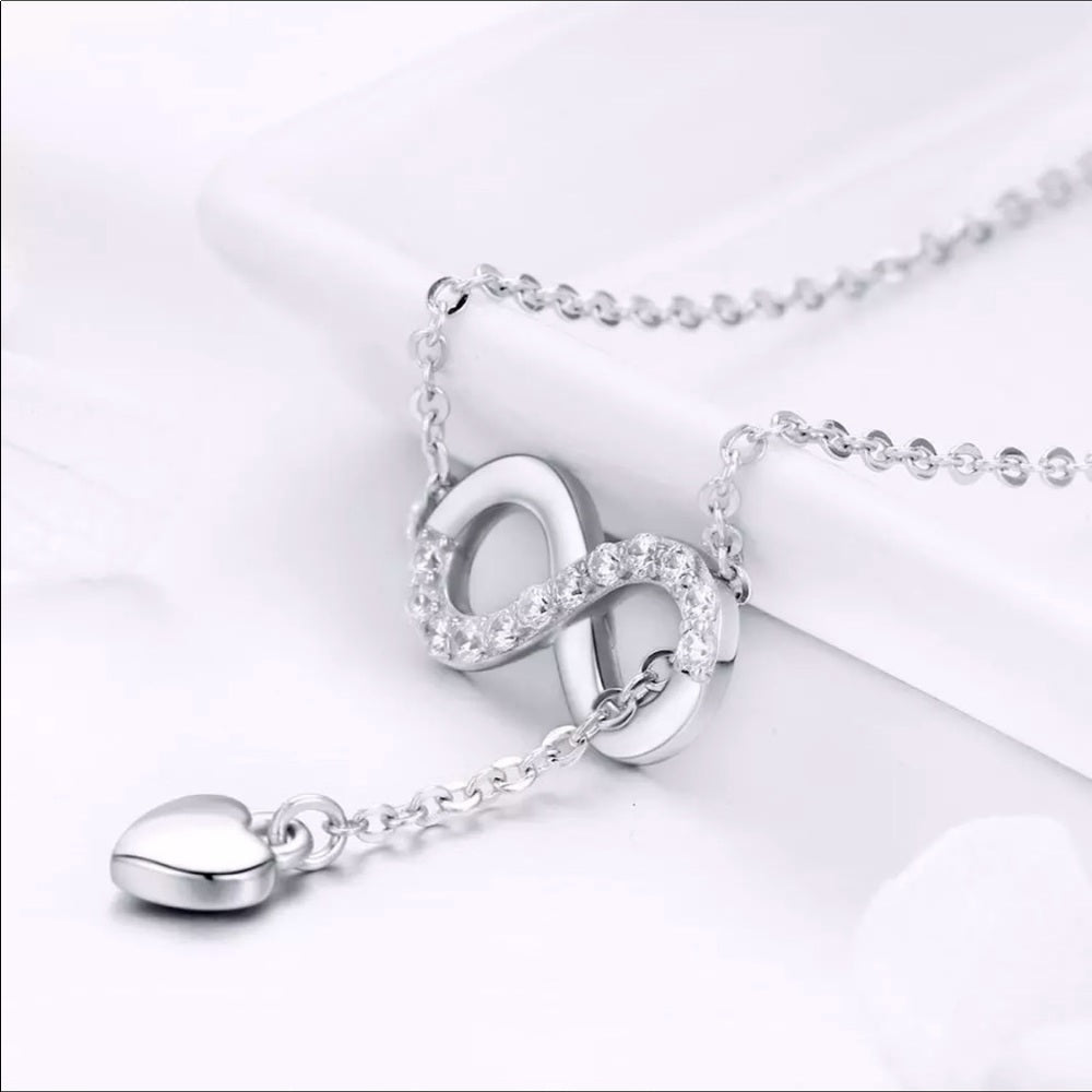 Solid Sterling Silver Infinity Love Heart Necklace