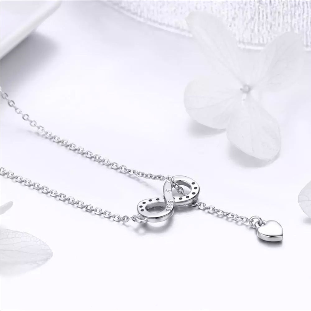Solid Sterling Silver Infinity Love Heart Necklace