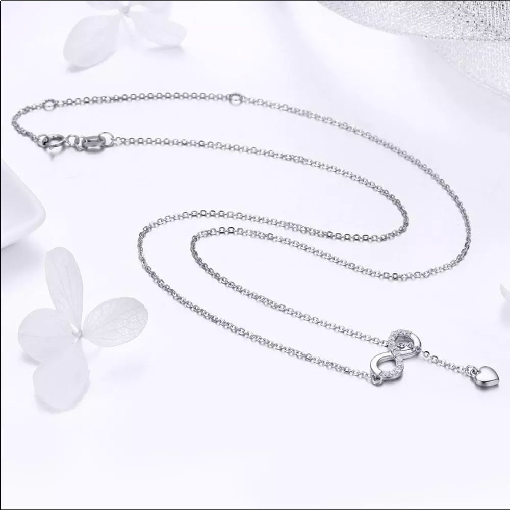 Solid Sterling Silver Infinity Love Heart Necklace